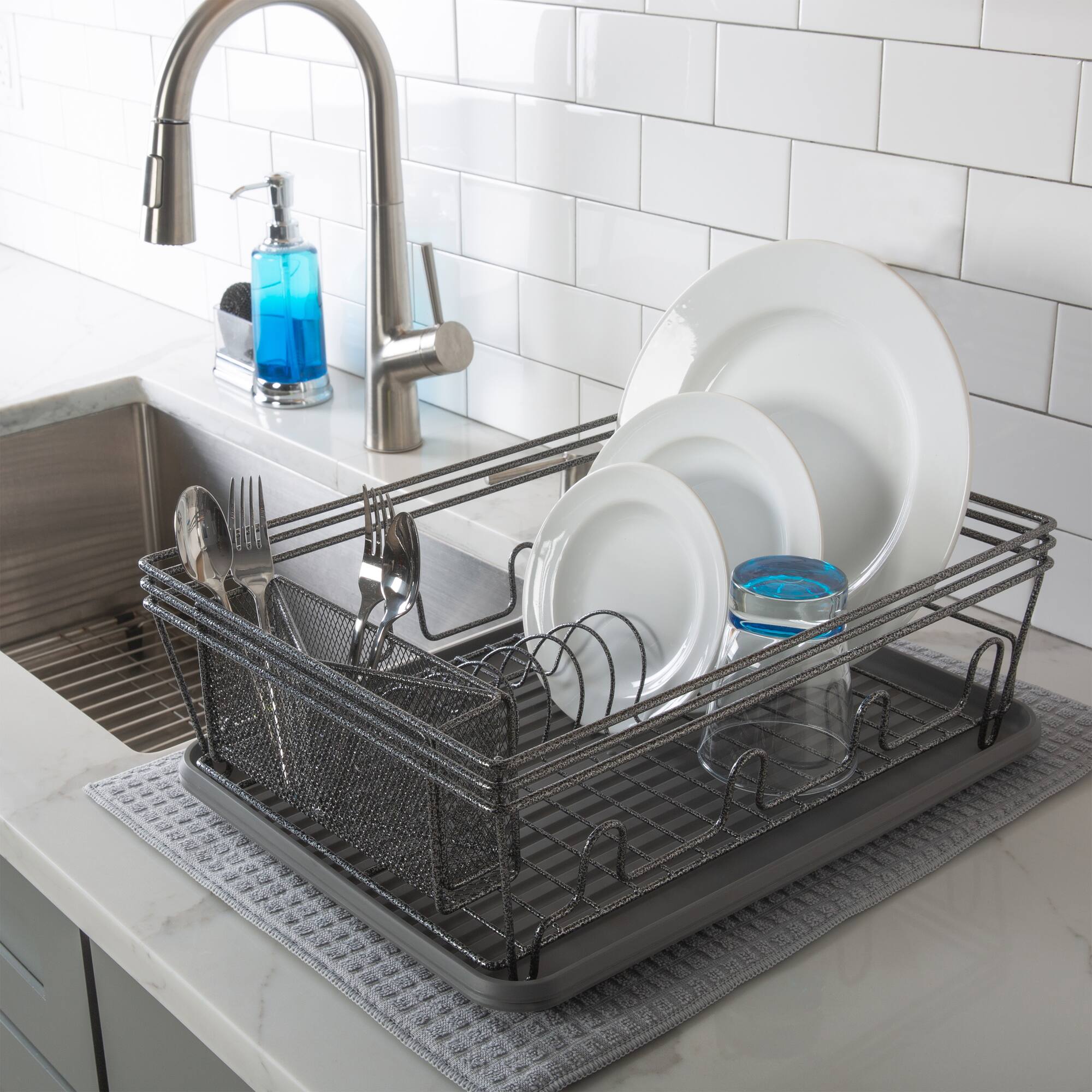 Laura Ashley Gray Speckled Dish Rack Set